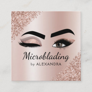 Microblading Eyebrows Brows Glitter Rose Gold Pink Square Business Card