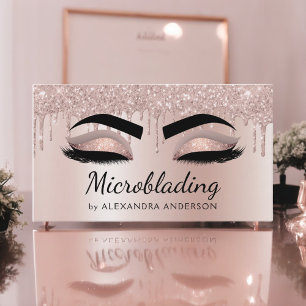 Microblading Eyebrows Dripping Glitter Rose Gold Business Card