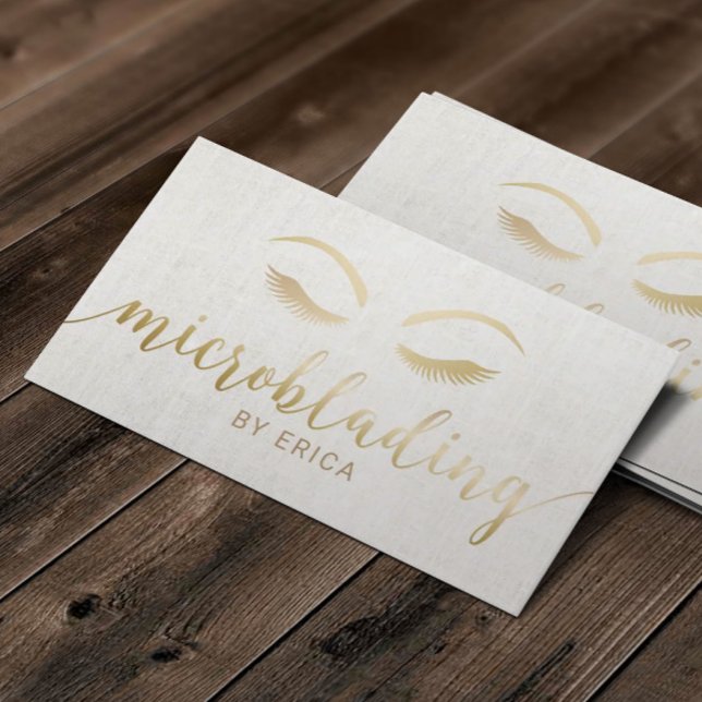 Microblading Eyebrows Makeup Artist Gold Script Business Card (Creator Uploaded)