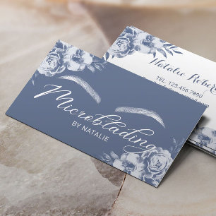 Microblading Eyebrows Salon Vintage Blue Floral Business Card