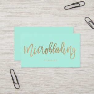 Microblading gold typography aqua pastel business card