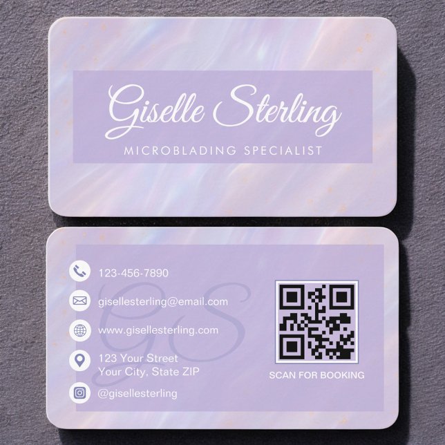 Microblading Iridescent Opal QR Code Business Card (Creator Uploaded)