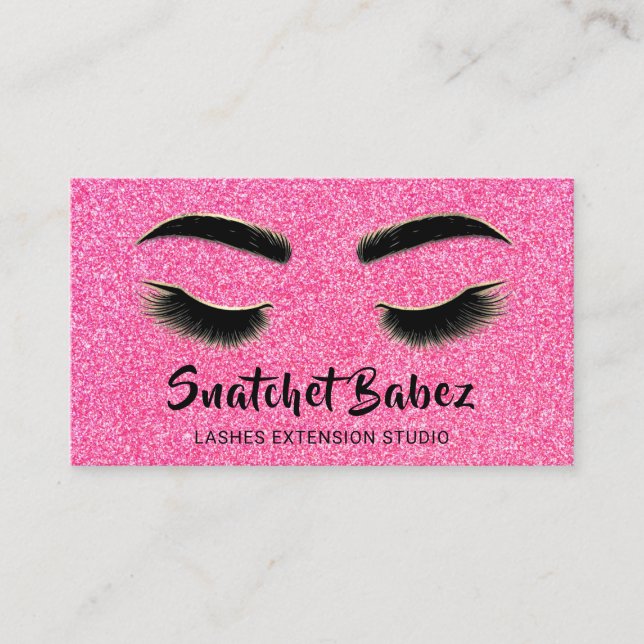  Microblading Makeup Eyelash Studio Logo QR Pink Business Card (Front)
