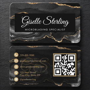 Microblading QR Code Black Gold Business Card
