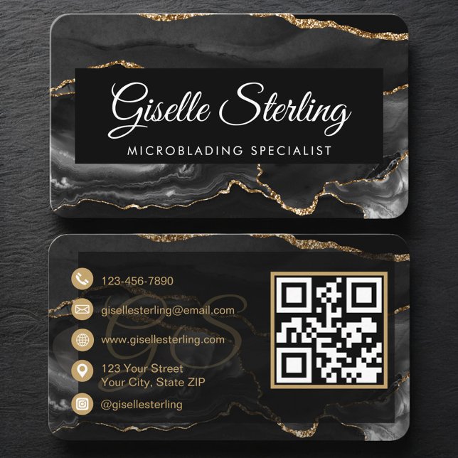 Microblading QR Code Black Gold Business Card (Creator Uploaded)