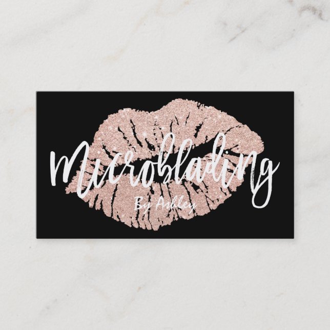 Microblading rose gold glitter lips typography business card (Front)