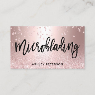 Microblading rose gold glitter metallic confetti business card