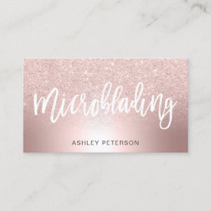 Microblading Rose gold glitter ombre metallic foil Business Card