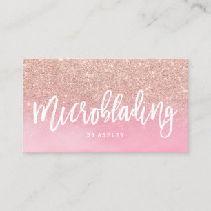 Microblading rose gold glitter pink watercolor business card