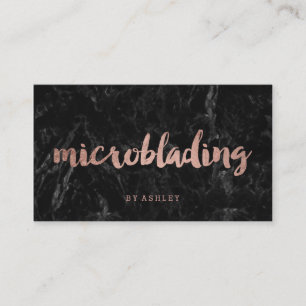 Microblading rose gold typography black marble business card