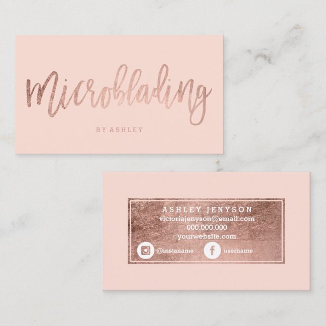 Microblading rose gold typography blush pink business card (Front/Back)