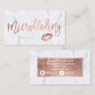 Microblading rose gold typography white marble lip business card