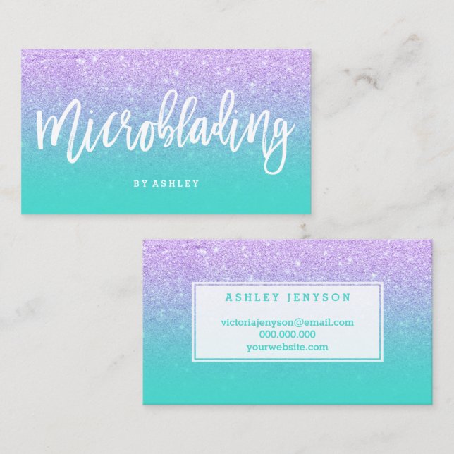 Microblading typography faux lavender glitter business card (Front/Back)