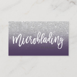 Microblading typography silver glitter purple business card