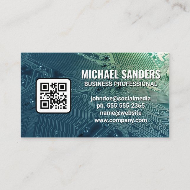 Microchip Circuit Board | QR Code Business Card (Front)