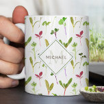 Microgreen Pattern Initial & Name  Coffee Mug<br><div class="desc">With our watercolor illustrations of microgreen herbs,  this mug is a perfect gift for a grower,  seller or gardener. Add a monogram and a name to personalise.</div>