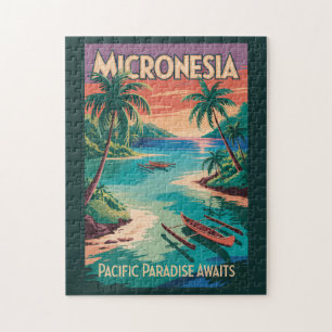 Micronesia Boats Illustration Travel Art Vintage Jigsaw Puzzle