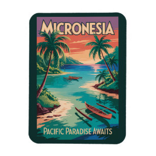 Micronesia Boats Illustration Travel Art Vintage Magnet