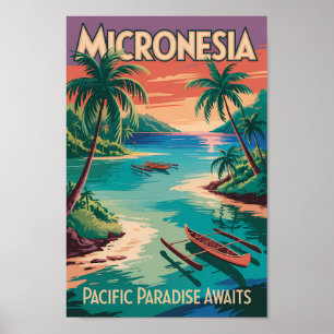 Micronesia Boats Illustration Travel Art Vintage Poster