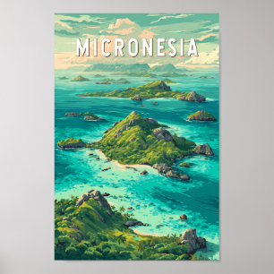 Micronesia Illustration Travel Art Vintage Poster