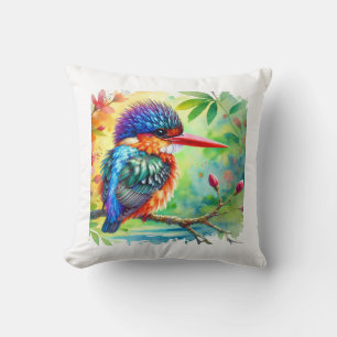 Micronesian kingfisher 030724AREF108 - Watercolor Cushion