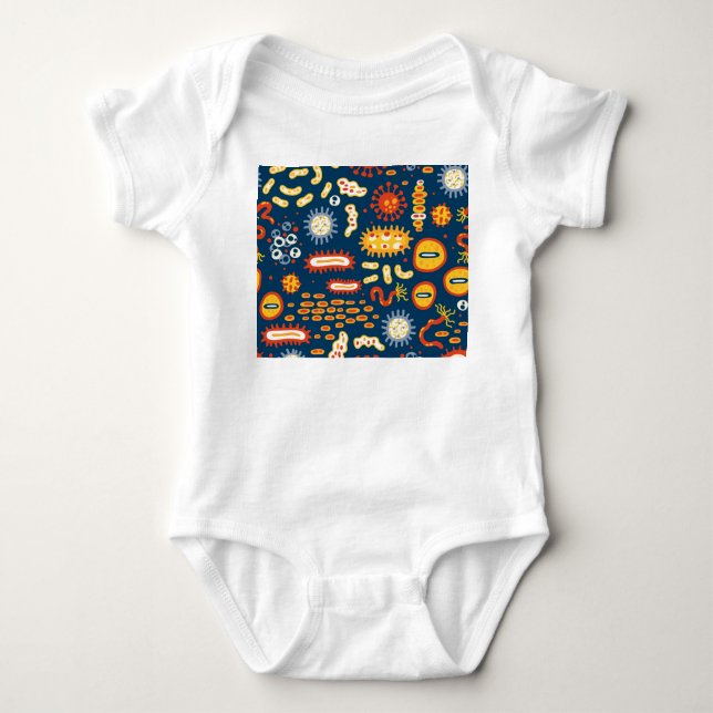 Microorganisms Dark Blue: Biology Pattern Baby Bodysuit (Front)