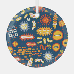 Microorganisms Dark Blue: Biology Pattern Glass Tree Decoration