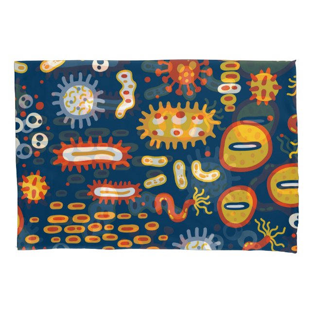 Microorganisms Dark Blue: Biology Pattern Pillowcase (Front)