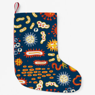 Microorganisms Dark Blue: Biology Pattern Small Christmas Stocking