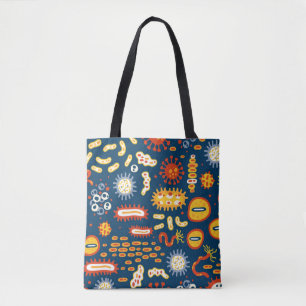 Microorganisms Dark Blue: Biology Pattern Tote Bag