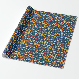 Microorganisms Dark Blue: Biology Pattern Wrapping Paper