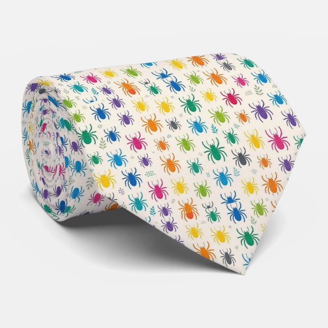 Micropattern Spider Neck Tie | Rainbow Colourful  (Rolled)