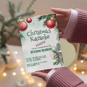 Microphone And Ornaments Christmas Karaoke Party Invitation