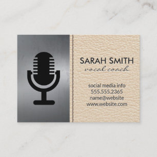 Microphone Icon   Metallic   Stitch Leather Business Card