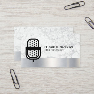 Microphone Logo   Marble Metal Trim Business Card