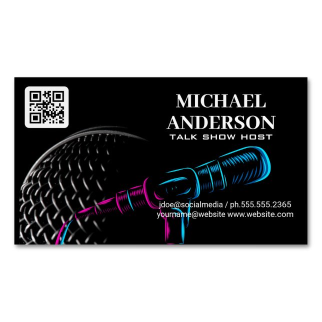 Microphone Logo | Podcast Vlogger Magnetic Business Card (Front)