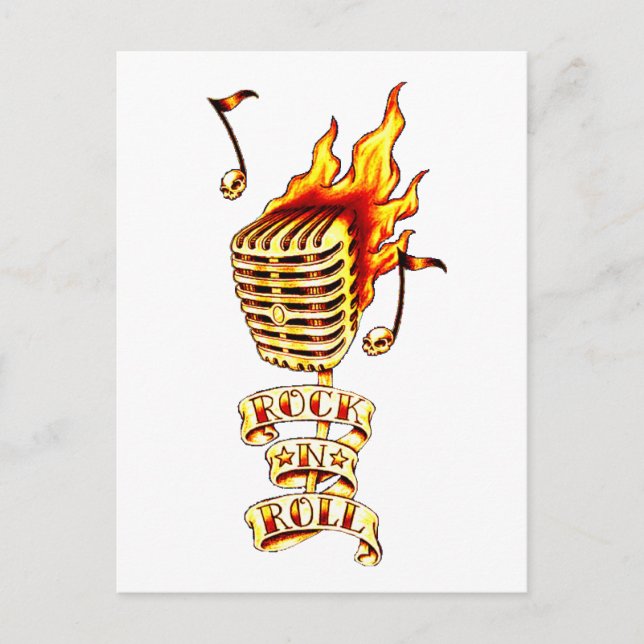 Microphone on fire postcard (Front)