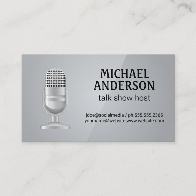 Microphone | Podcast Host | Grey Gloss Business Card (Front)