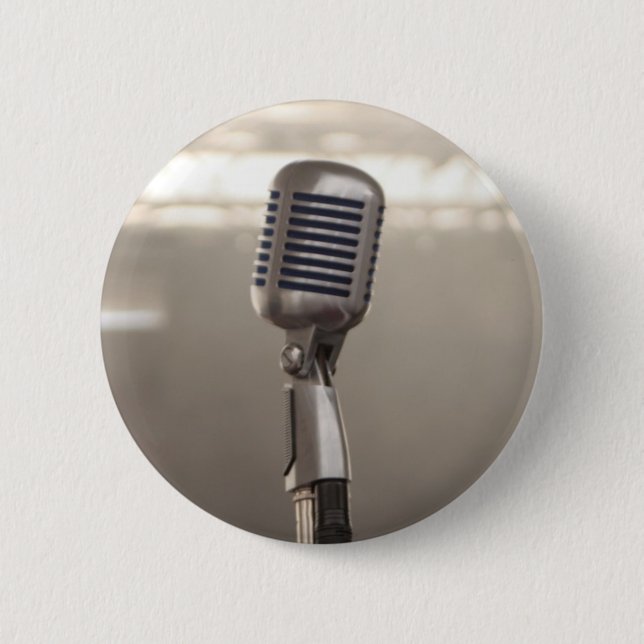 Microphone rock and roll 6 cm round badge (Front)