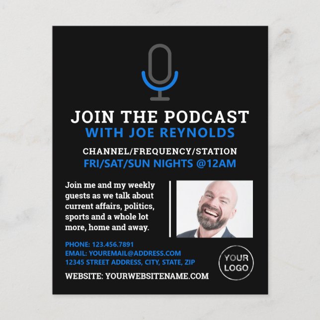 Microphone Symbol, Podcaster, Podcast Advertising Flyer (Front)