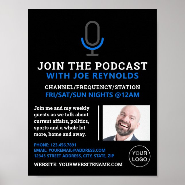 Microphone Symbol, Podcaster, Podcast Advertising Poster (Front)