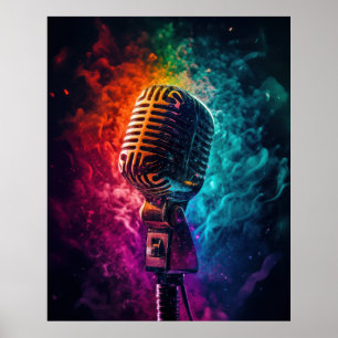 Microphone with exploding colours  poster