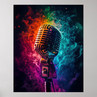 Microphone with exploding colours  poster