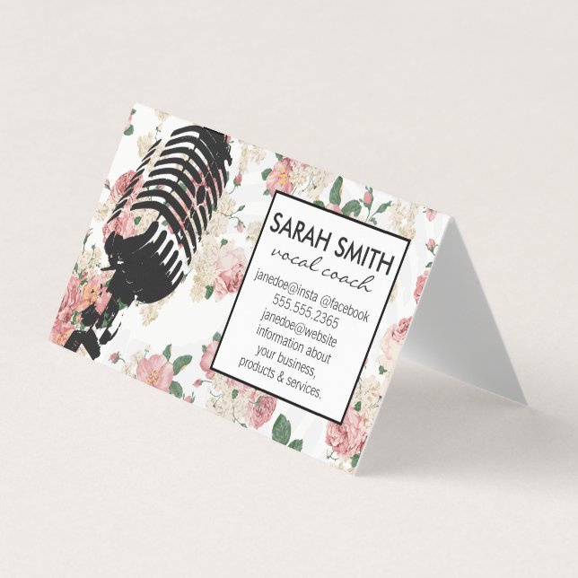 Microphone with Floral Pattern Business Card (Front)