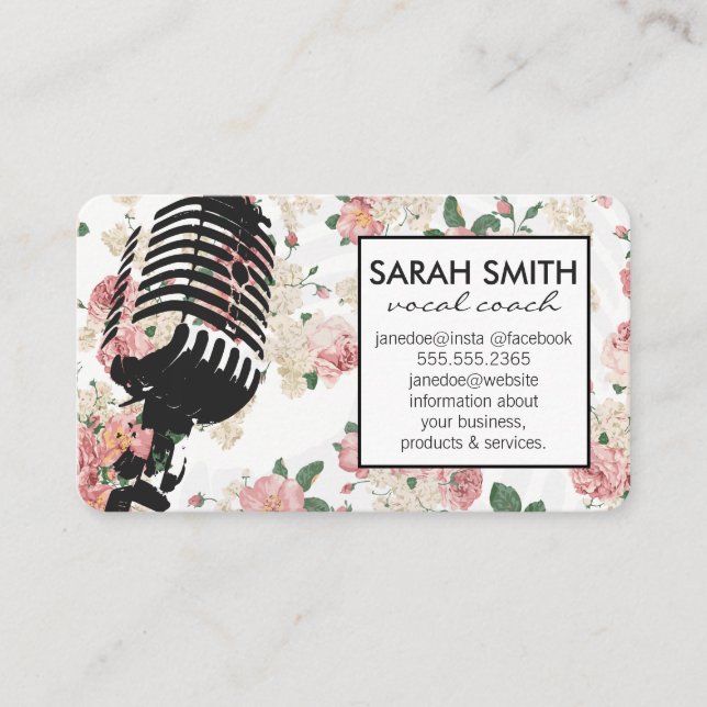 Microphone with Floral Pattern Business Card (Front)