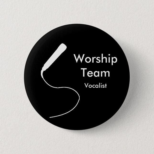 MicrophoneWhite, Vocalist, WorshipTeam 6 Cm Round Badge (Front)