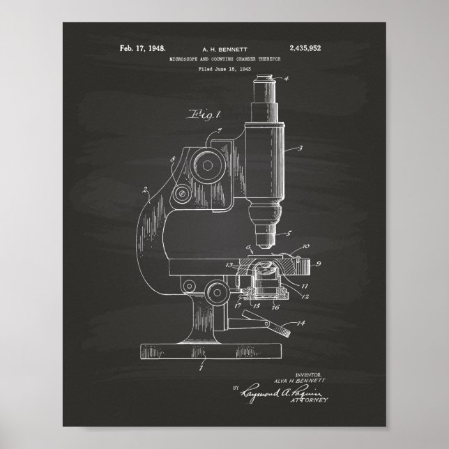 Microscope 1948 Patent Art Chalkboard Poster (Front)