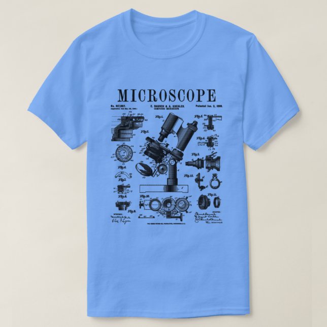 Microscope Biologist Science Vintage Patent Drawin T-Shirt (Design Front)