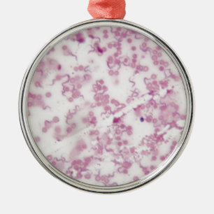 Microscope photo of human blood with Trypanosoma b Metal Tree Decoration