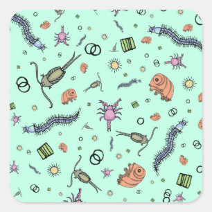 Microscopic Animals in Blue Square Sticker